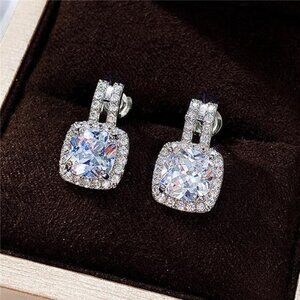 Silver Cubic Earrings for Women White Zirconia Earrings Jewelry Fashion